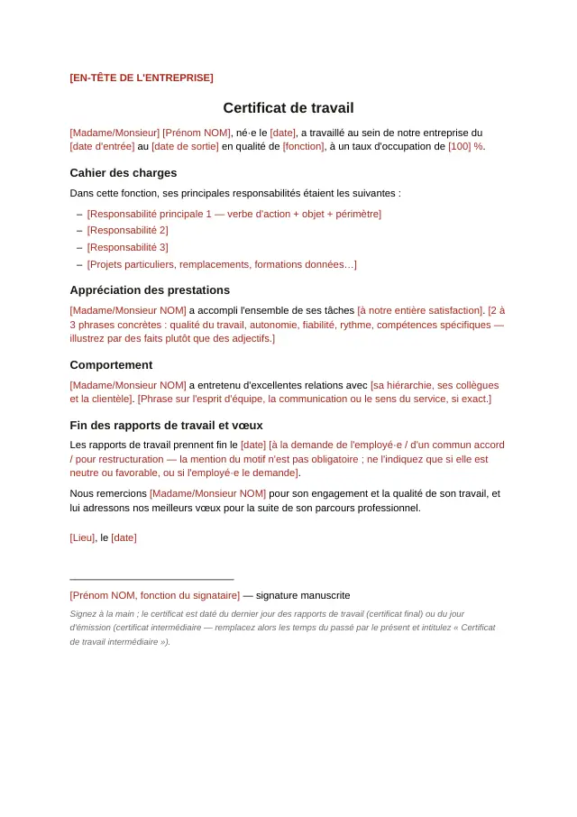 Couverture — Certificat de travail