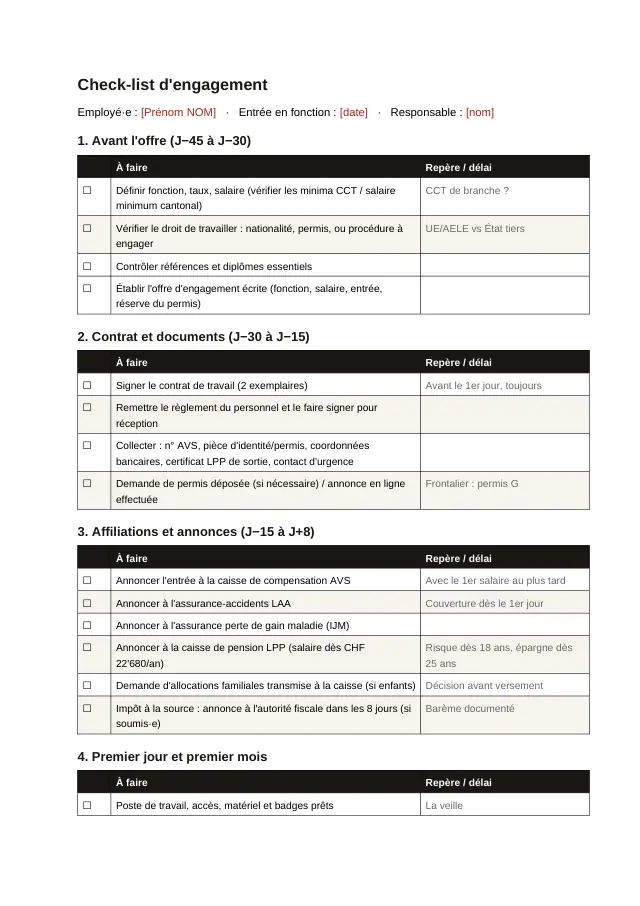 Couverture — Check-list d'engagement