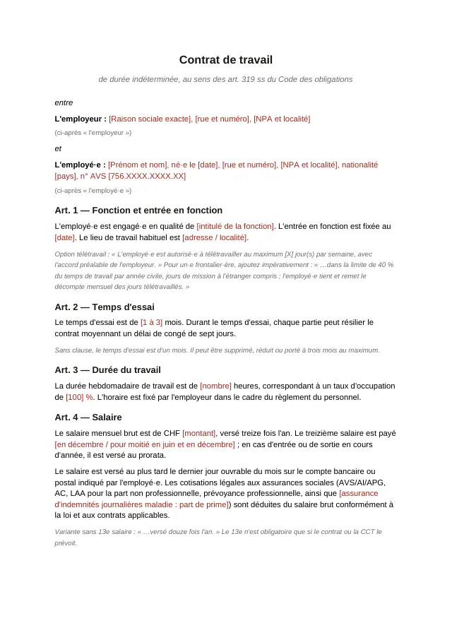 Couverture — Contrat de travail (CDI)
